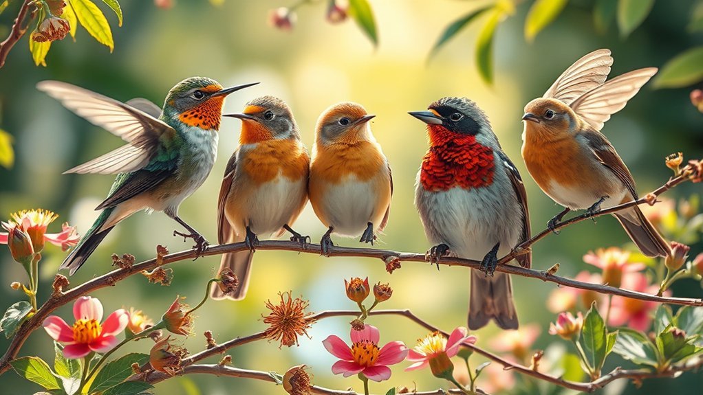 diverse varieties of songbirds