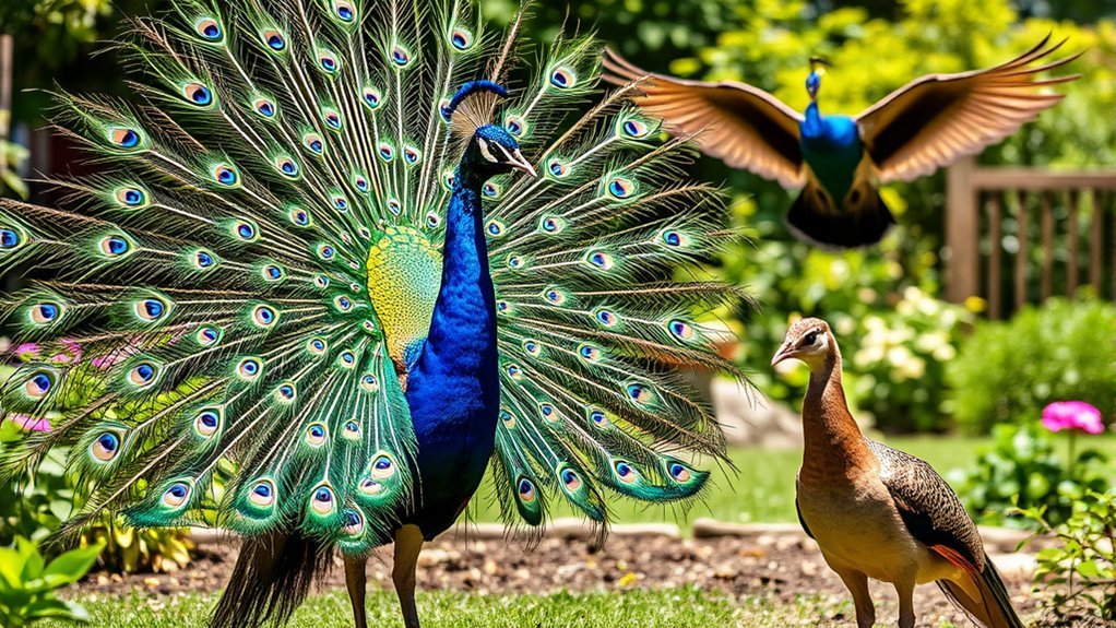 male peacocks display vibrant plumage