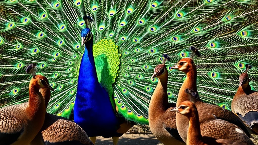 peahens shy peacocks flamboyant